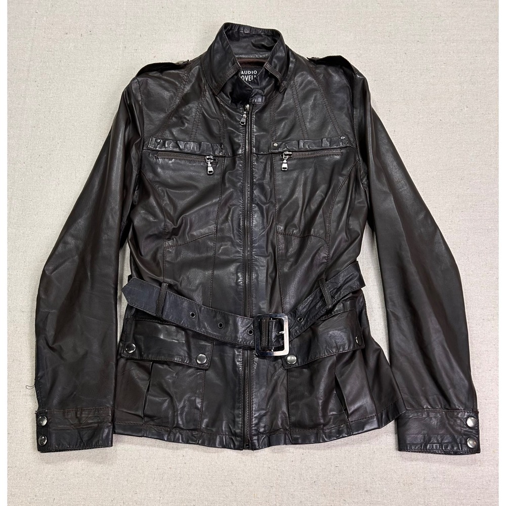 Claudio Iacovelli Brown Leather Belted Jacket Made in Italy‎ Vera Pelle Size 42